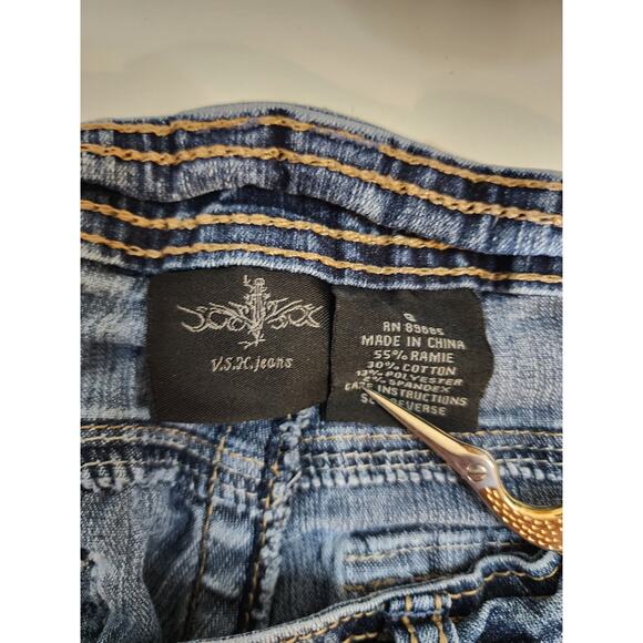 V.S.K. Denim Long Jeans Shorts JORTS Cotton and Spandex Size 6 - Picture 3 of 5